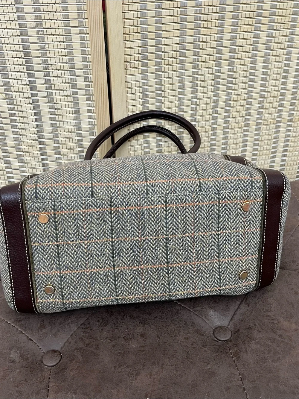 Etienne Aigner Brown Leather & Olive Tweed Satchel